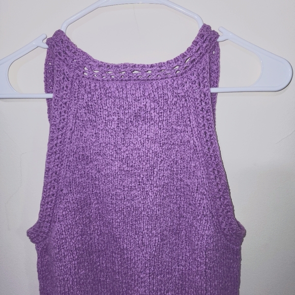 J. Crew Purple Sleeveless High Neck Textured Pointelle Sweater Tank Sz: Medium - Picture 4 of 5